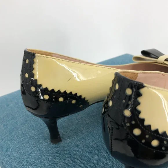 Miu Miu Two Tone Patent Leather Double Bow Pointed Toe kitten heels Size 6.5 - Picture 6 of 16